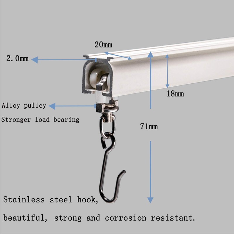 6ft-12ft Upgraded Aluminum Curtain Track, Ceiling or Wall mount, Curtain