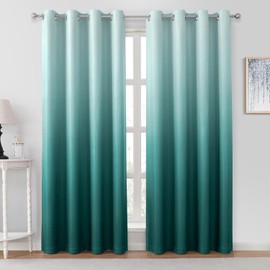 HOMEIDEAS Teal Ombre Blackout Curtains 52 X 84 Inch Length Gradient Room Darkening Thermal Insulated Energy Saving Grommet 2 Panels Window Drapes for Living Room, Bedroom