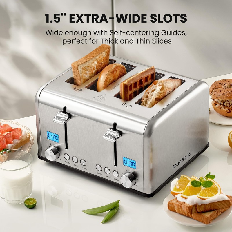 Roter Mond Countdown Stainless Steel 4 Slice Toaster with Bagel,