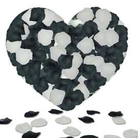 keepsweat 1200 Pcs Black Cream White Rose Petals,Rose Petals Decoration Flower Girl Petals Silk Rose Petals for Romantic Night for Her Set Wedding Party Fake Flower Petals Artificial Silk Rose Petals