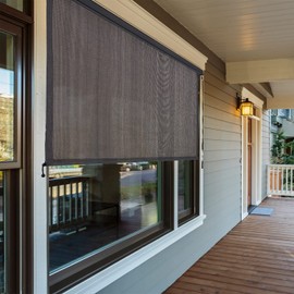 VICLLAX Premium Outdoor Roller Shade, 200GSM 95% Patio Cordless Blinds with Aluminum Valance (6' W X 8' L), Anthracite