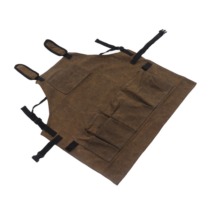 Woodworking Shop Apron Large Capacity Pocket Adjustment Shoulder Straps Waxed