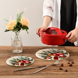 Naanle 2 Pcs Cute Mushroom House Round Woven Pot Holders Trivets Set, Cotton Coasters Placemats for Cooking Baking Hot Dish Pan Pot Bowl Teapot(7&9 Inches Diameter)