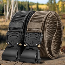 BULLIANT Men Belt 2Pack,Tacitcal Holster Web Adjustable Belt Stretch Fit Quickly Release For OutDoor Duty,Cut For Fit(Black/Light Brown,36"-40" Waist Adjustable)