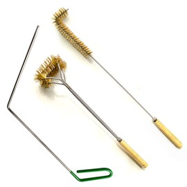 SUNRISE Fryer Brush with Long Handle (Brass, L, Double Brush, and Rubber Handle Cleaning Rod)