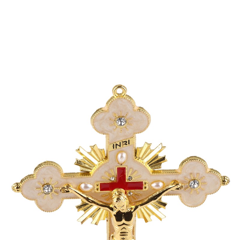 Metal Standing Cross Red Rhinestone Decoration Exquisite Retro Elegance Standing