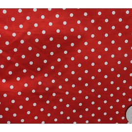 Polycotton Fabric Printed Small DOTS White RED Background / 60" Wide/Sold by The Yard