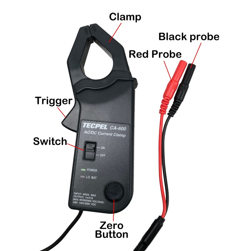 TECPEL CA-600 AC/DC Current clamp Transmitter Probe 600A