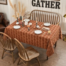 Horaldaily Fall Tablecloth 60×84 Inch Rectangular, Caramel Soft Plush Faux Fur Pumpkin Table Cover, Seasonal Autumn Harvest Dining Table Decoration for Home Party Dinner