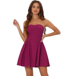 Allegra K Women's Sexy Strapless Off Shoulder A-line Party Ruffle Elegant Mini Dress, Purple, red
