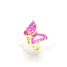 COLORFUL BLING Adjustable Elegant Transparent Crystal 3D Butterfly Rings for Women Aesthetic Gold Plated Cute Animal Insect Open Finger Cuff Ring Birthday Valentine Gifts-pure rose