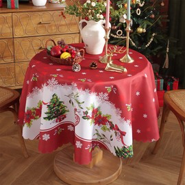 Gukasxi Christmas Round Tablecloth 150cm Polyester Table Cloth Water Resistance Spill Proof Wipeable Dining Table Cover Chrsitmas Circular Table Cover for Christmas Party Dinning Table Decoration