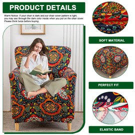 CRFATOP Stretch 1 Piece Chair Covers with Arms Printed Accent Chair Cover Armchair Flower Soft Banquet Armchair Covers Washable Chair Slipcovers for Living Room Office Reception Reading Sofa,06