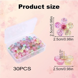 30 Pcs Flower Push Pins – 0.98in Colorful Flower Resin Decorative Thumb Tacks for Bulletin Boards, Cork Boards, Photo Walls, Maps & Office/Home Decor