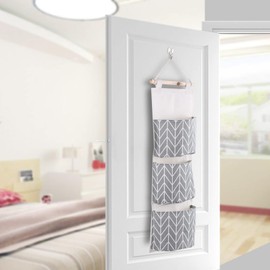 Jwthee Wall Hanging Storage Bag, Over The Door Closet Organizers Linen Farbric Wall Storage Organizers with 3 Pockets Waterproof Hanging Storage Bag for Bedroom