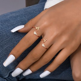 MILACOLATO 925 Sterling Silver Ring 18K Rose Gold Plated Initial Heart Rings Adjustable Capital Letter Initial Rings for Women Stackable Thumb Pinky Rings Valentine's Day Jewelry Trendy Stuff, Z