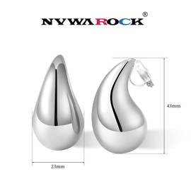 NVWAROCK Gold Drop Clip On Earrings Dupes Teardrop Chunky Non Pierced Earring 14K Real Gold Plated Hypoallergenic Lightweight Earrings for Women（Gold and Silver）, Brass, No Gemstone