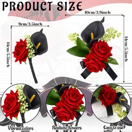 2 Pcs Homecoming Wrist Corsage and Boutonniere Set Burgundy Rose Wristlet Band Bracelet and Boutonniere with Black Calla Lily for Homecoming Prom Wedding Bridesmaid Accessories Decor