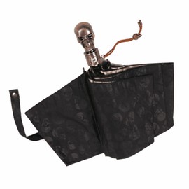 ThreeH Skull Printed Umbrella Auto Open Close 3 Folding Small Windproof Compact Umbrella Inner Golden Coating UV Protection,Gold