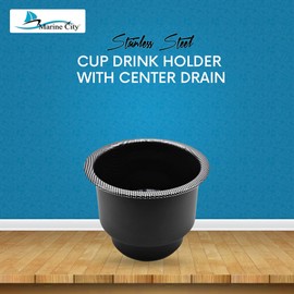 MARINE CITY Cup Holder with Center Drain Hole – Black Carbon Fiber Print Stainless Steel, Premium Anti-Corrosion Material, Easy Installation for Boats, Poker Tables, Dashboards (Pack of 1)
