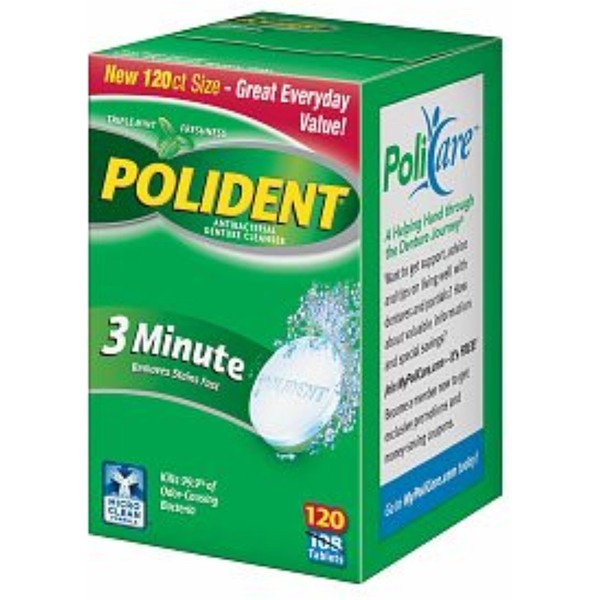 Polident 3 Minute, Antibacterial Denture Cleanser 120 ea (Pack of 6)