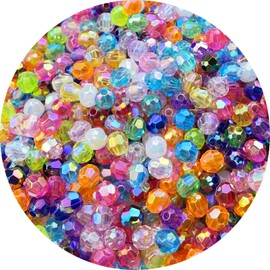 Tingoons 200 PCS 10mm Acrylic Faceted Spacer Beads AB Color Glossy Round Loose Beads for Jewelry Making Bracelet Necklace Earring Ornament Wind Chimes Key Chains(Multicolor)