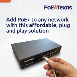PoE Texas PoE Switch 4 Port - 802.3af/at Power Over Ethernet with 4 PoE+ Ports, 2 LAN Uplink, VLAN & Extender - 65W High Speed Unmanaged Wired Network Switch - Security Cameras, WAP’s & More