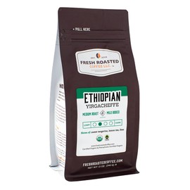 Fresh Roasted Coffee, Organic Ethiopian Yirgacheffe, 12 oz, Medium Roast, Fair Trade Kosher, Ground