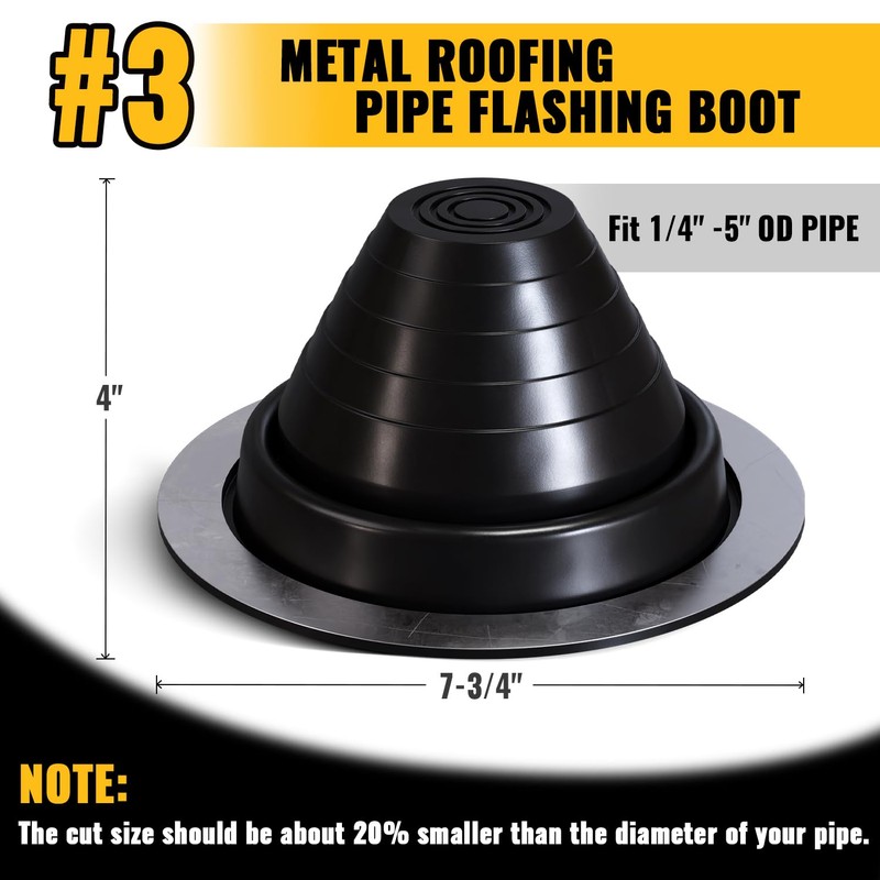 VIVIDA #3 EPDM Metal Roof Pipe Flashing Boot, Flexible Roof