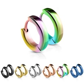 Treuheld® Narrow Creole Earrings in 6 Colours (Black, Rose Gold, Silver, Gold, Colourful, Blue) – Stainless Steel – Women's & Men's Ear Rings – Earrings with Clasp Clasp – 2.5 mm Wide – Earrings for Folding