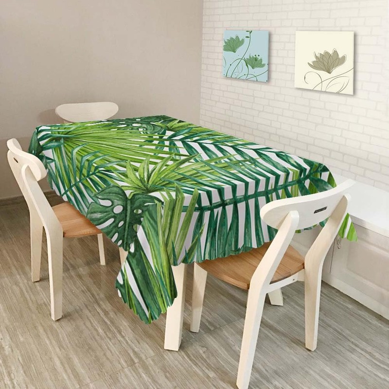 Walmsco Tablecloth Green Watercolor Leaves Palm Decor For Dining Room