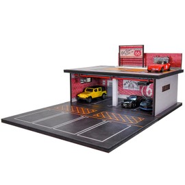 cxiiuui 1/64 Scale Parking Garage Scene Model 2 Layers Hot Wheels Display Case Car with LED Light Parking Lot Model for Diecast Cars 11 Parking Spaces Red