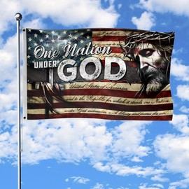 One Nation Under God Flag, Jesus Flags For Outside, Double Sided Jesus American Flag, 2 Brass Grommets 3 (36x60)
