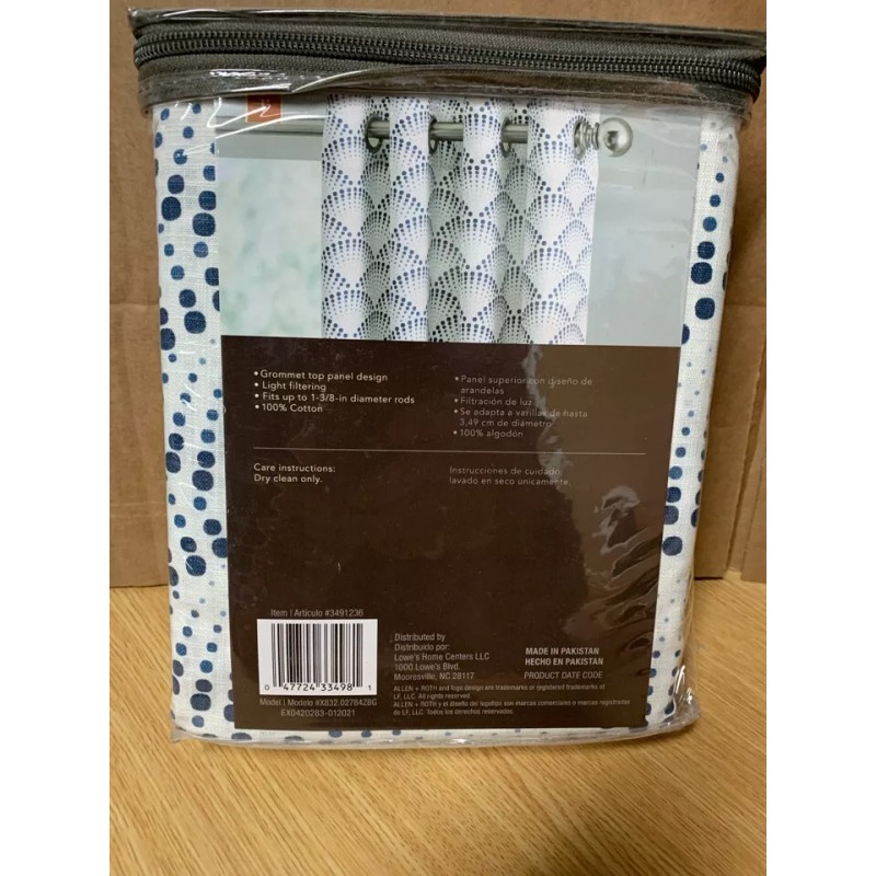 allen + roth 84'' White Navy Cotton Light Filtering Grommet