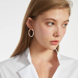 Rose gold hoop earrings for women-Lightweight Twisted Hoop Earrings With Cubic Zirconia 925 Sterling Silver Earring for women ypoallergenic Silver Hoop Earrings-30mm