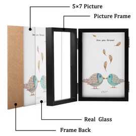 ORIVAN 5x7 Triple Picture Frame Hinged 3 Photos Folding Photo Frames with Glass Vertical Stand Frames, Black