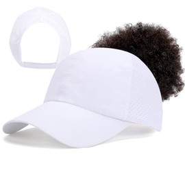 HADM Women Ponytail Backless Cap Mesh Curly Hair Baseball Cap Adjustable Running Hats Trucker Hat Quick Drying Hat White