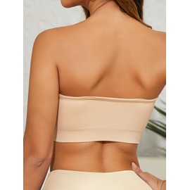 SHEKINI Strapless Bra for Women Seamless Bras Anti-Slip Bandeau Bra Wireless Bralette Women's Backless Bras with Padded Beige