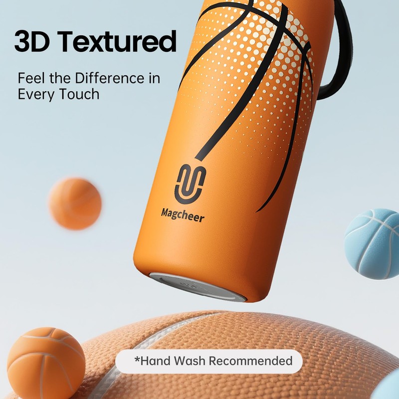 Magcheer Insulated Misting Water Bottle - 3D Textured Soccer Leak-Proof