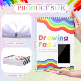 Fainne 10 Pack 9 x 12 Inch Drawing Paper Pad for Kid (73lb/120GSM) Art Drawing Paper Top Spiral Bound Artist Sketch Book for Painting Coloring Children Kids 50 Sheets
