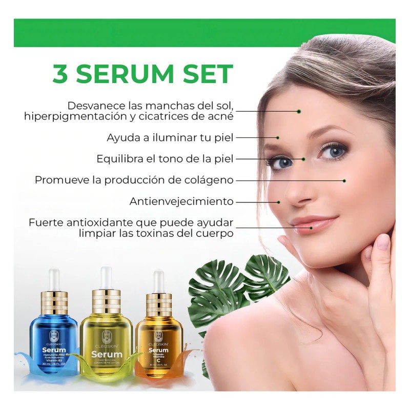 Kit De 3 Serums Cleoskin (vitamina C, Hialuronico Y 24k)