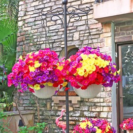 16 Bundles Artificial Fake Outdoor Flowers Plants, Faux Silk Realistic Morning Glory Floral Arrangement Planter UV Resistant for Porch Patio Window Box Balcony Garden Decor (Flowers Grass 4 Colors)
