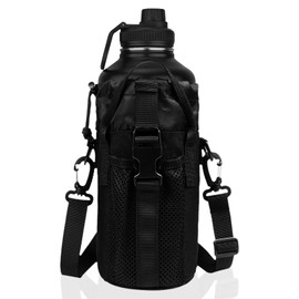 Lvjkes Bottle Holder Backpack, Bottle Holder Belt, Nylon Material with Drawstring, Adjustable, for Camping, Travel, Mountaineering (Black-B)