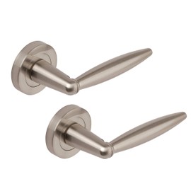 Excel Centaur Passage Door Handles on Round Rose, Satin Nickel