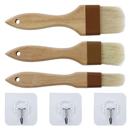 3 Stück Backpinsel Kochpinsel Küchenpinsel Grillpinsel BBQ Pinsel Naturborsten Backen Basting Ölpinsel Hitzebeständig Ölbürste mit Langem Holzgriff für Gebäck Grill Fleisch (2,5/4/5 cm), mit 3 Haken