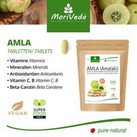 MoriVeda - Amla Pellets 1000 mg Vitamin Bomb I Natural Product with Vitamin C, Chrome, Minerals, Proteins and B Vitamins I Immune System, Antioxidant I 3 x 60 Tablets