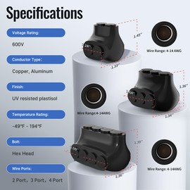 RVBOATPAT 8 Pack 2 Port 3 Port 4 Port Insulated Multi Connectors 4-14 AWG Aluminum to Copper Wire Connectors Slotted Allen Hex Single Entry Splice Electrical Power