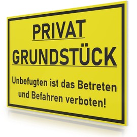 FLAGLY Premium Privatgrundstück Sign, 30 x 20 cm, Made of 3 mm PVC Hard Foam Board, Made in Germany, Sturdy Safety Sign/Warning Sign, Weatherproof and UV-Resistant - Privatweg Sign