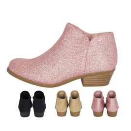 Chariot & Co - Garza IIS- Girls/Kids/Childrens Round Toe Stacked Heel Zipper Western Ankle Boot (Lt Pink GLT, us_footwear_size_system, little_kid, numeric, medium, numeric_3)