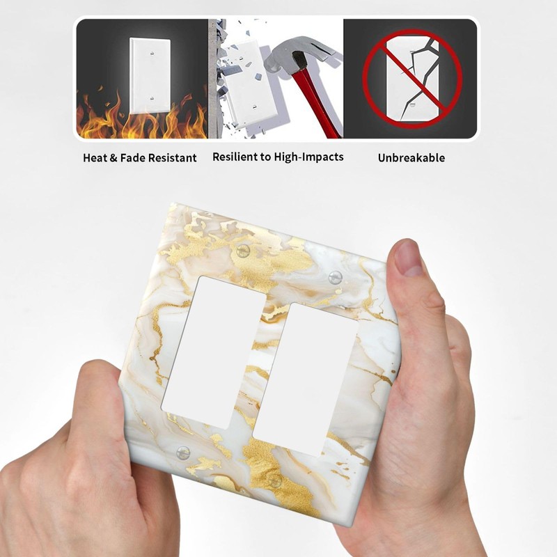 Wmhusu Outlet Covers Gold/White Marble Abstract Modern Luxury 2 Gang